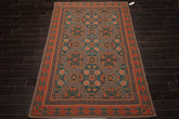 6x9 Teal, Orange, Gold Color Hand Woven French Needlepoint Wool Art Deco Oriental Rug